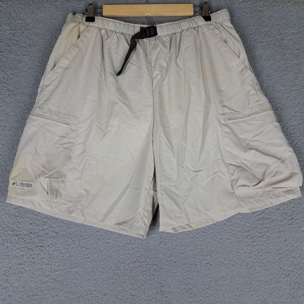 NEW Columbia Shorts Adult Large Beige Packable Hiking Brief Lined Belted Men's